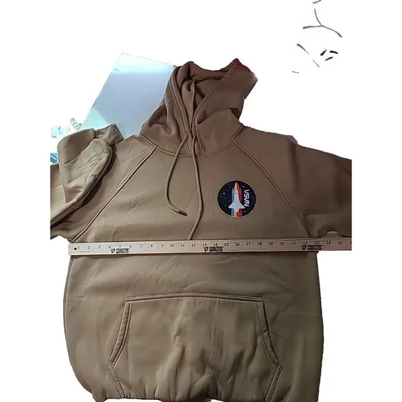 Mens NASA Hoodie Sweatshirt Brown L Relaxed Rocket Skater Surfer Pocket - Picture 7 of 11